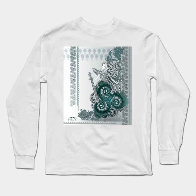 Celtic fairy holding sword Long Sleeve T-Shirt by Artist Natalja Cernecka